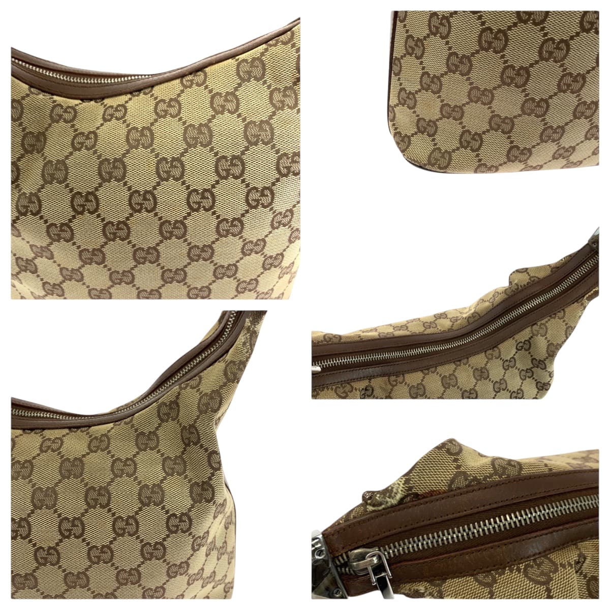 18974
GUCCI グッチ ベージュ ブラウン シルバー金具 GGキャンバス 001 3814 ショルダーバッグ 肩掛け  レディース AB20