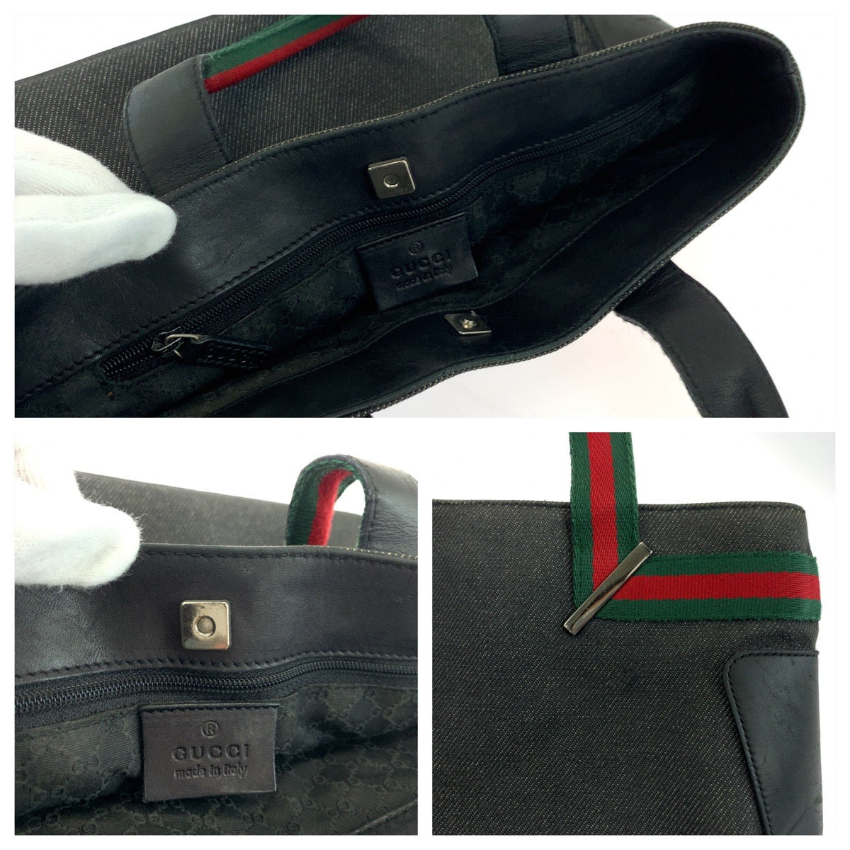 18975
GUCCI グッチ シェリーライン ブラック レッド グリーン シルバー金具 キャンバス 28984 トートバッグ ハンドバッグ  メンズ ABP34