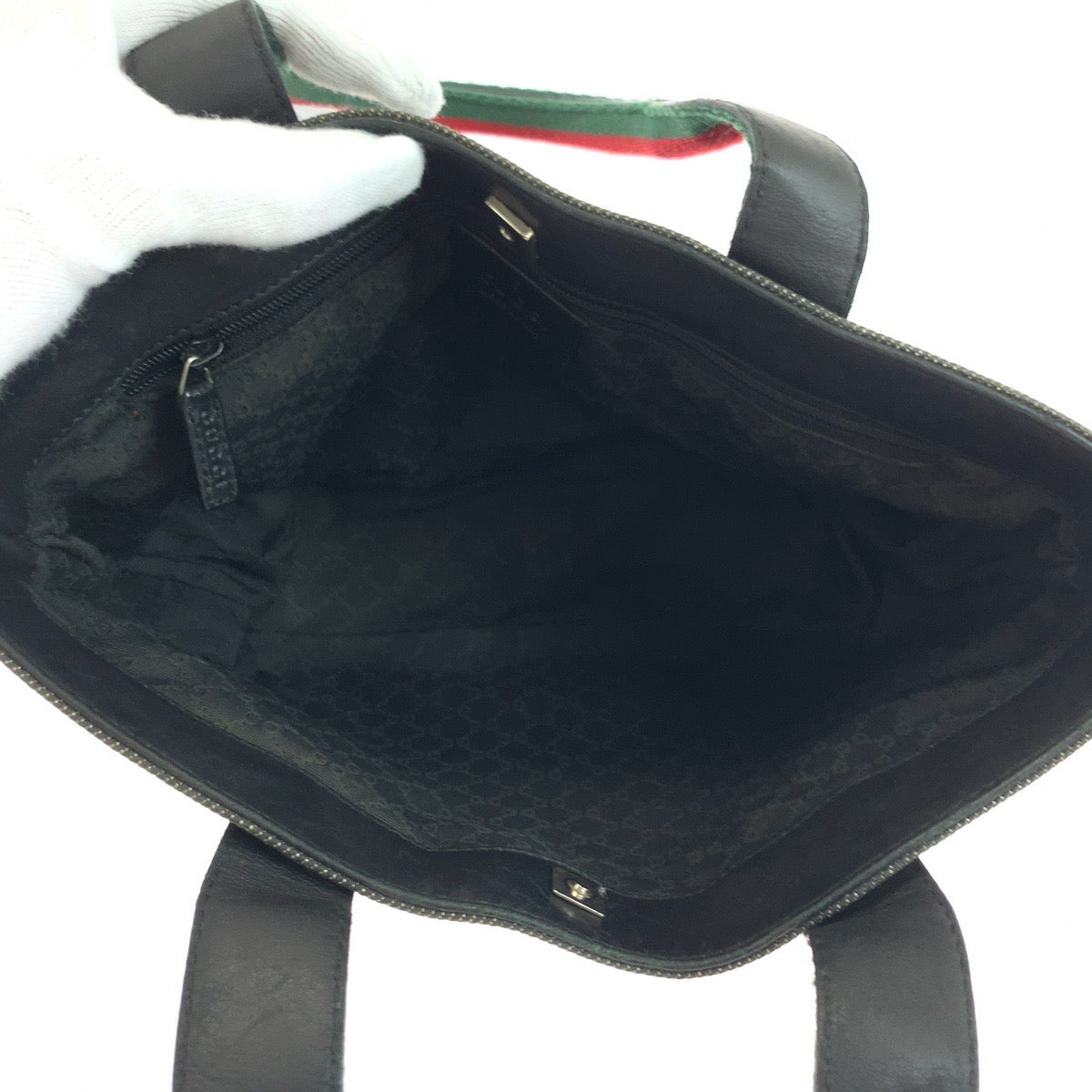 18975
GUCCI グッチ シェリーライン ブラック レッド グリーン シルバー金具 キャンバス 28984 トートバッグ ハンドバッグ  メンズ ABP34