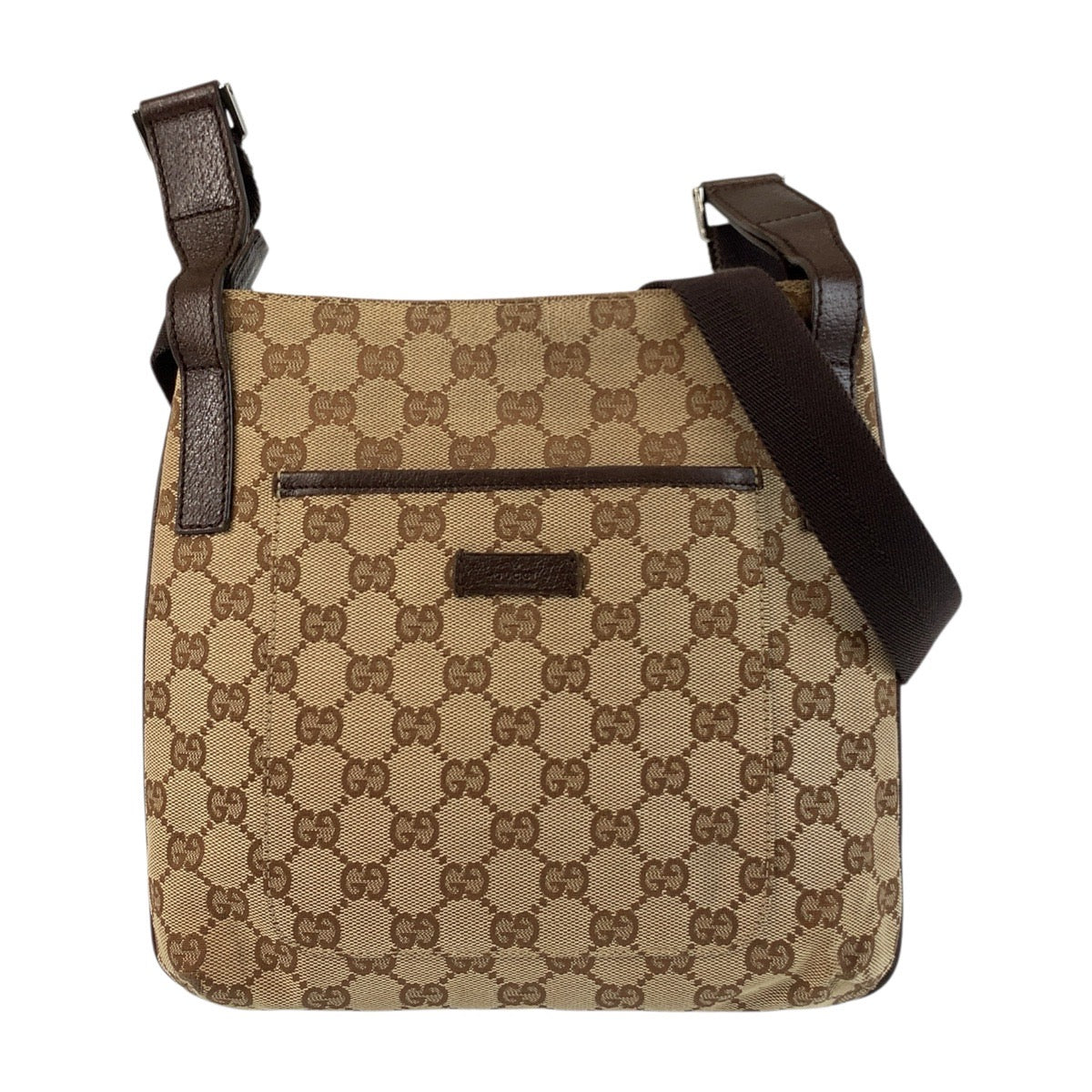 18977
GUCCI グッチ ベージュ ブラウン シルバー金具 GGキャンバス / レザー 122793 ショルダーバッグ ポシェット  レディース AB24