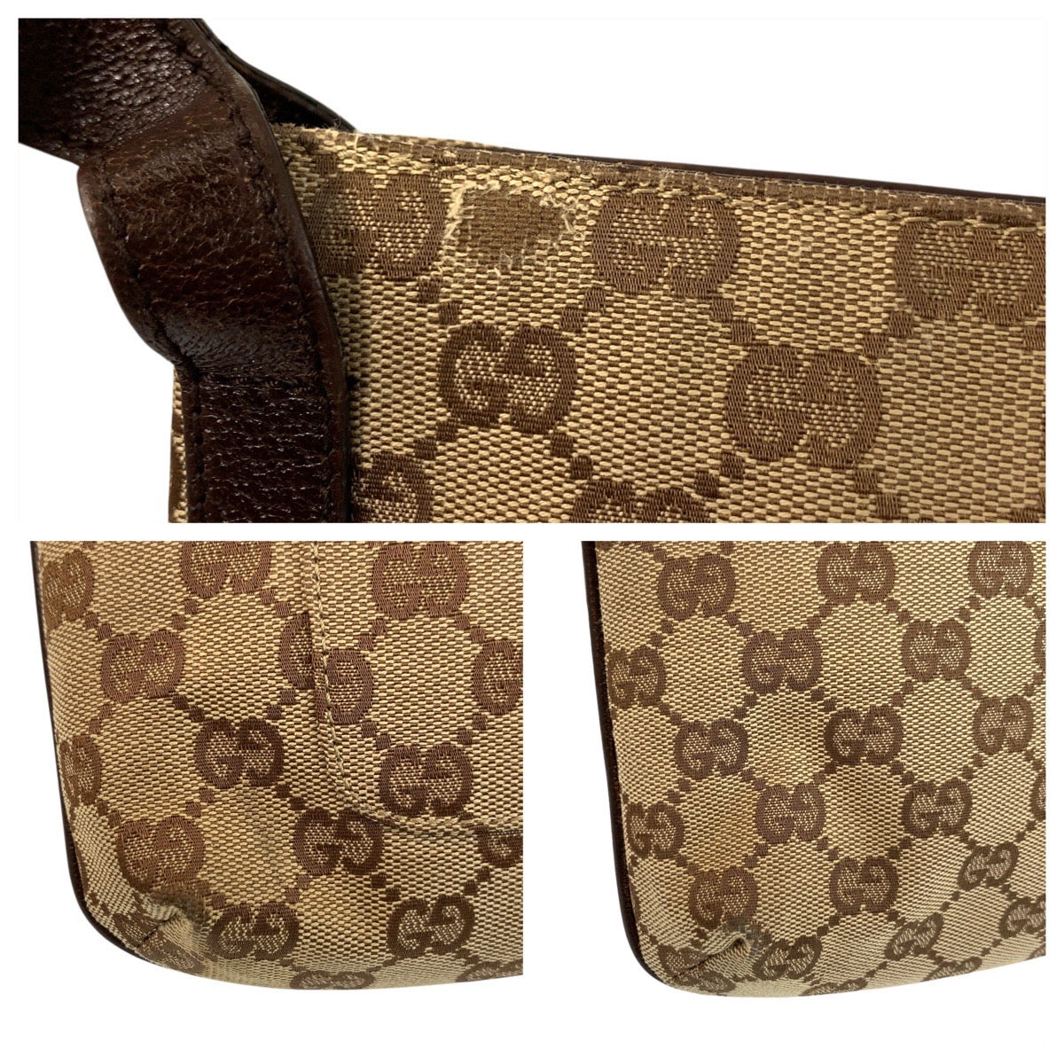 18977
GUCCI グッチ ベージュ ブラウン シルバー金具 GGキャンバス / レザー 122793 ショルダーバッグ ポシェット  レディース AB24