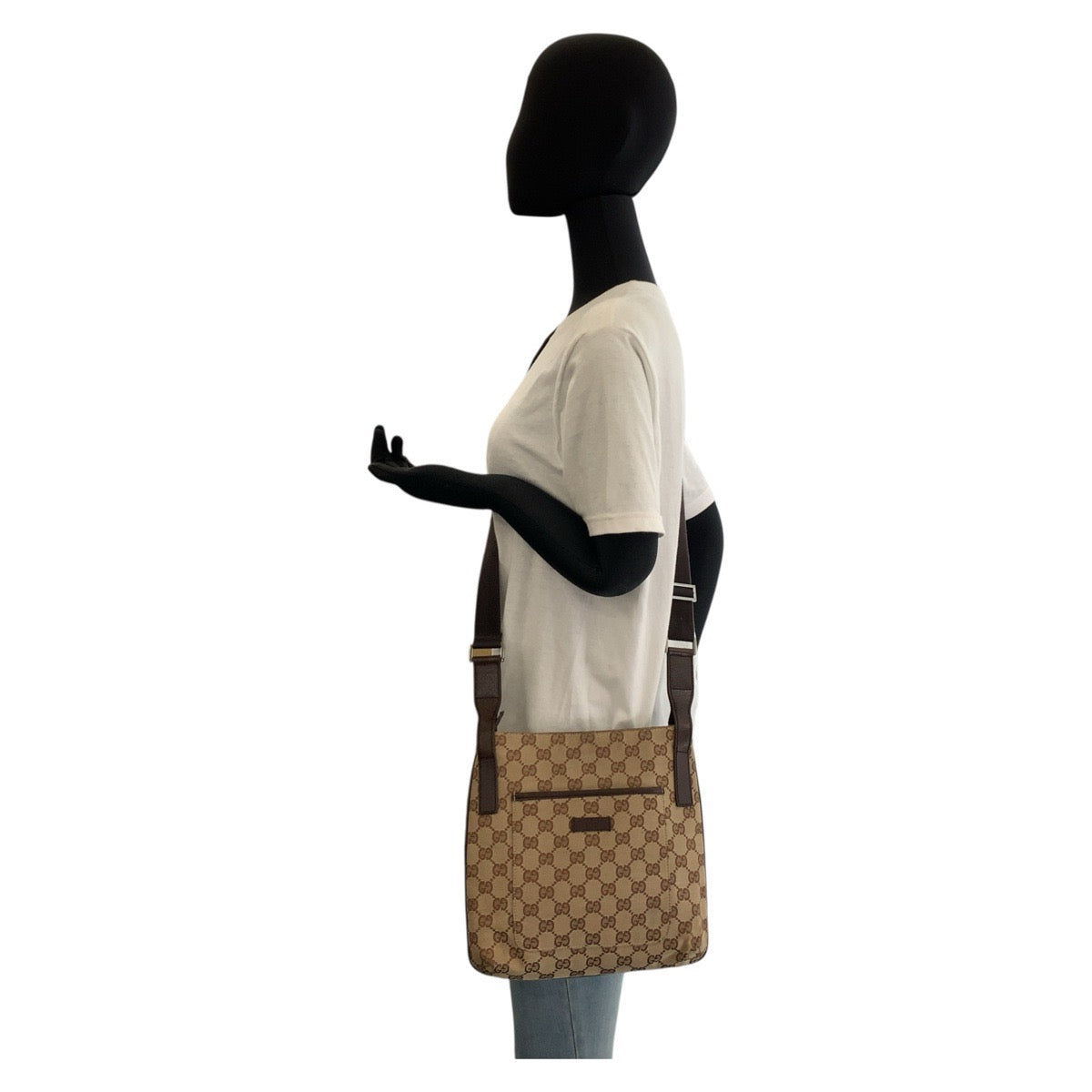18977
GUCCI グッチ ベージュ ブラウン シルバー金具 GGキャンバス / レザー 122793 ショルダーバッグ ポシェット  レディース AB24