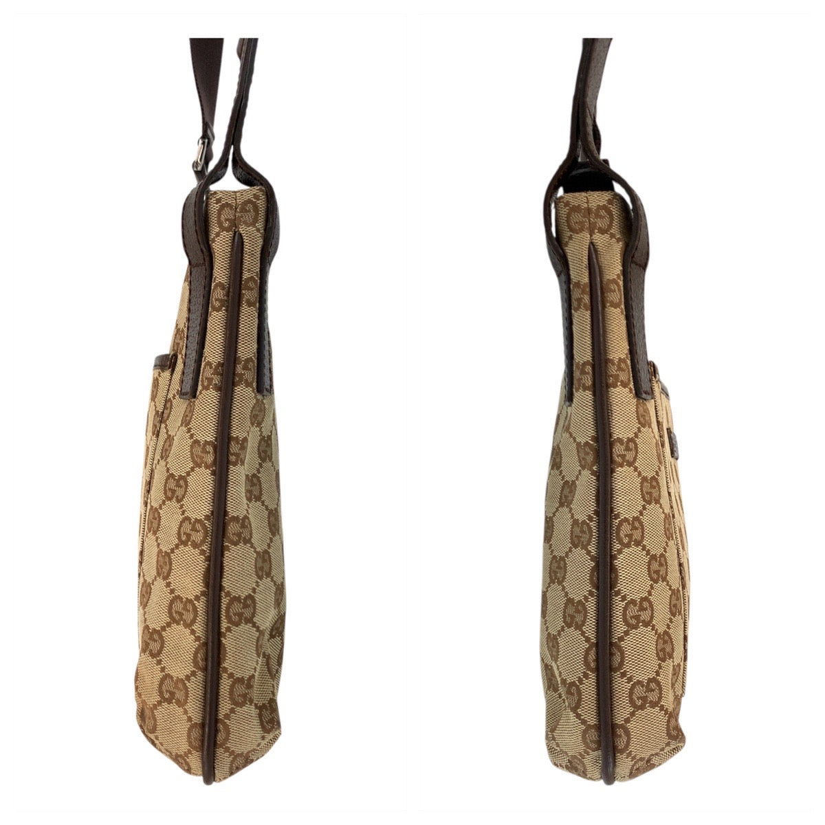 18977
GUCCI グッチ ベージュ ブラウン シルバー金具 GGキャンバス / レザー 122793 ショルダーバッグ ポシェット  レディース AB24