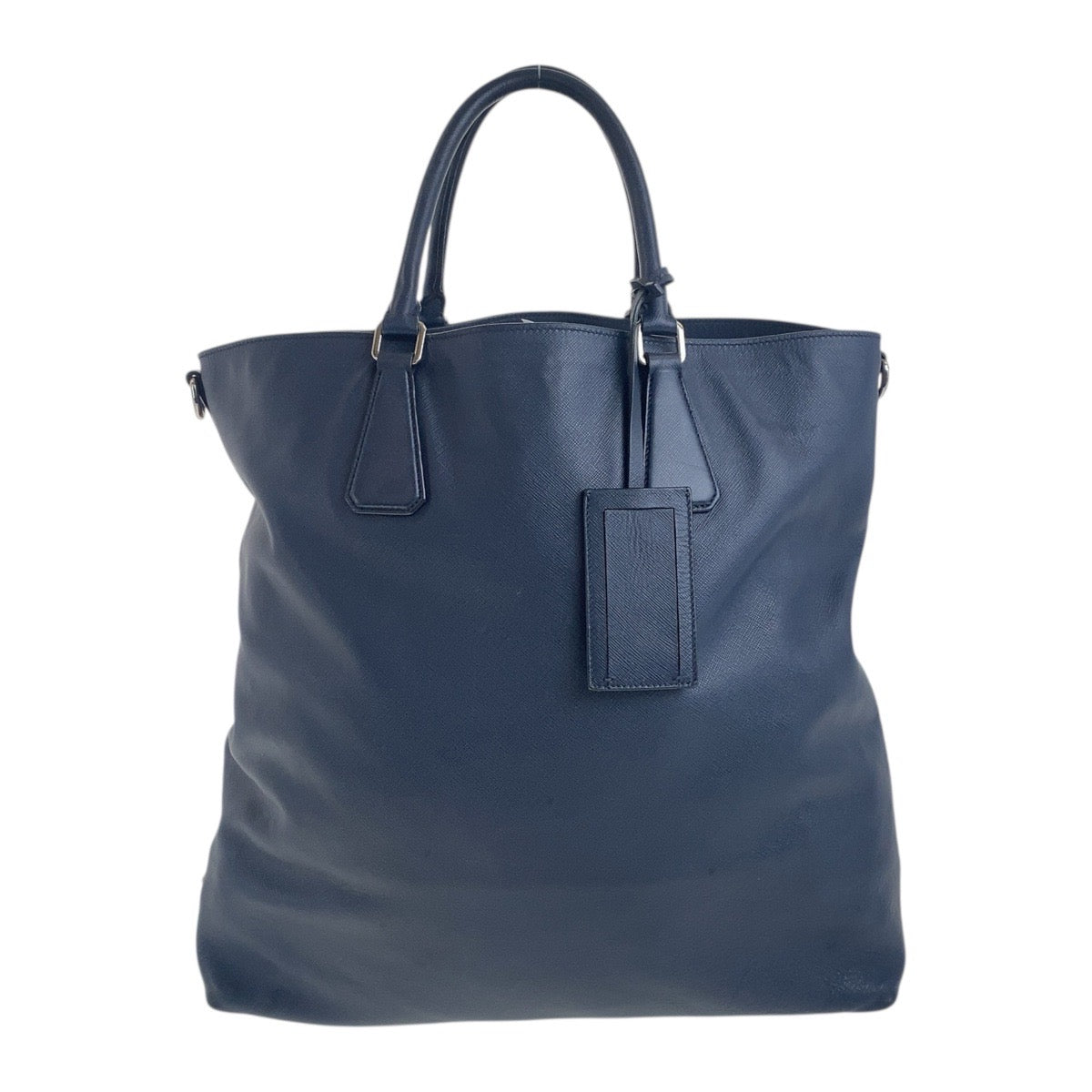 18979
PRADA プラダ サフィアーノ 三角ロゴプレート ネイビー シルバー金具 レザー 7B トートバッグ ハンドバッグ  メンズ ABP50