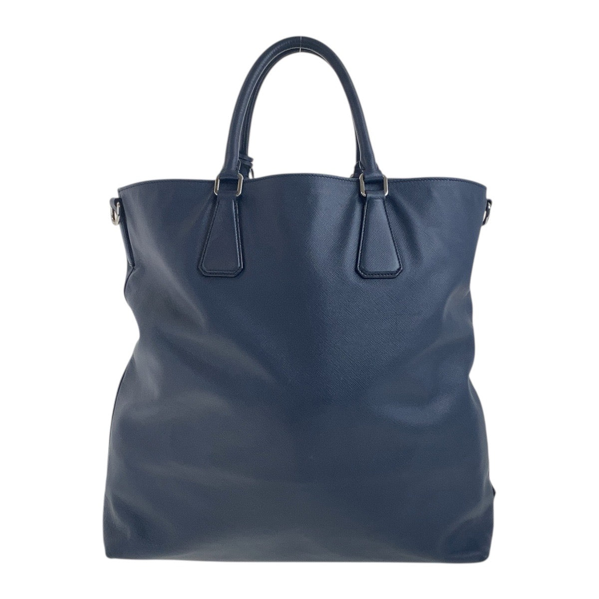 18979
PRADA プラダ サフィアーノ 三角ロゴプレート ネイビー シルバー金具 レザー 7B トートバッグ ハンドバッグ  メンズ ABP50