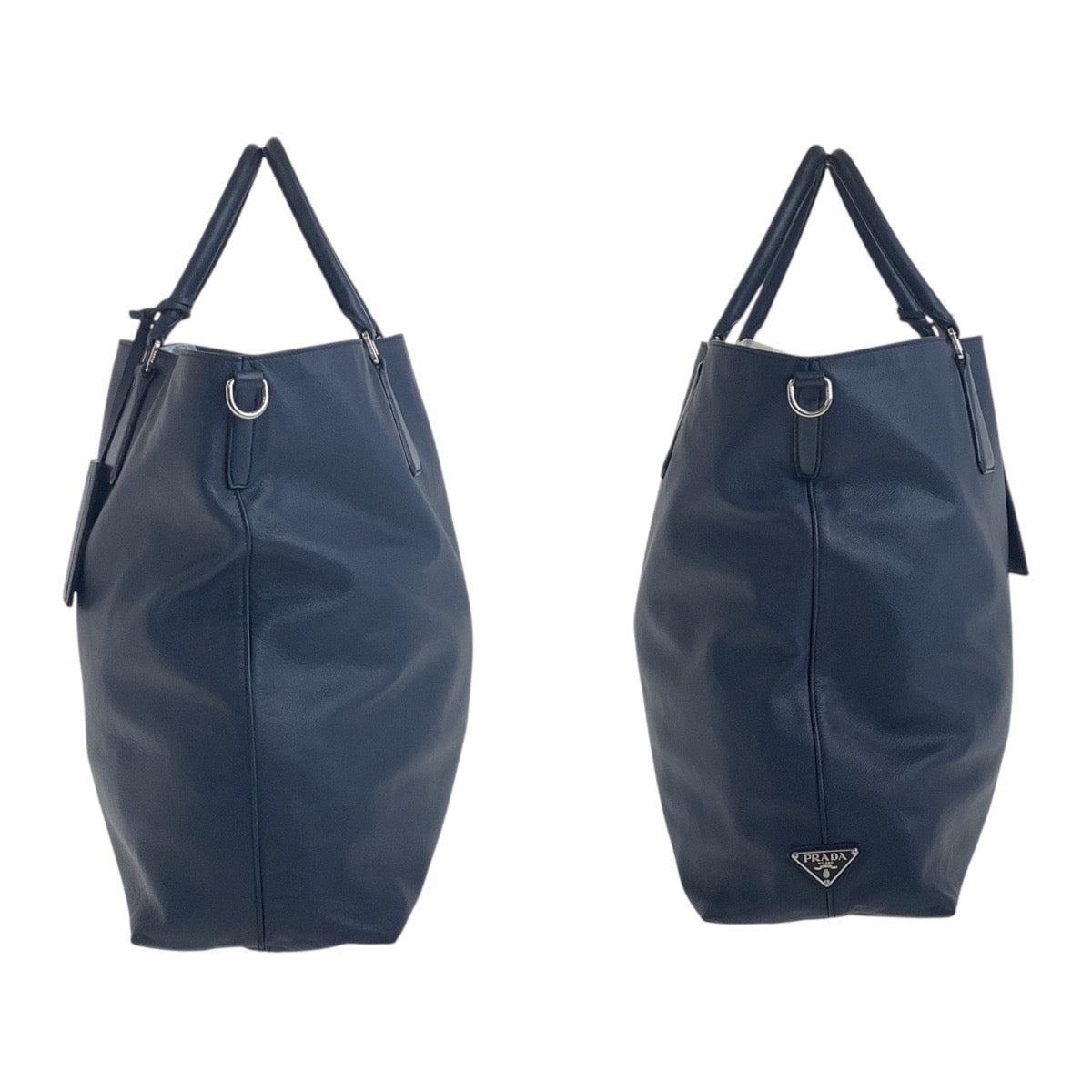 18979
PRADA プラダ サフィアーノ 三角ロゴプレート ネイビー シルバー金具 レザー 7B トートバッグ ハンドバッグ  メンズ ABP50