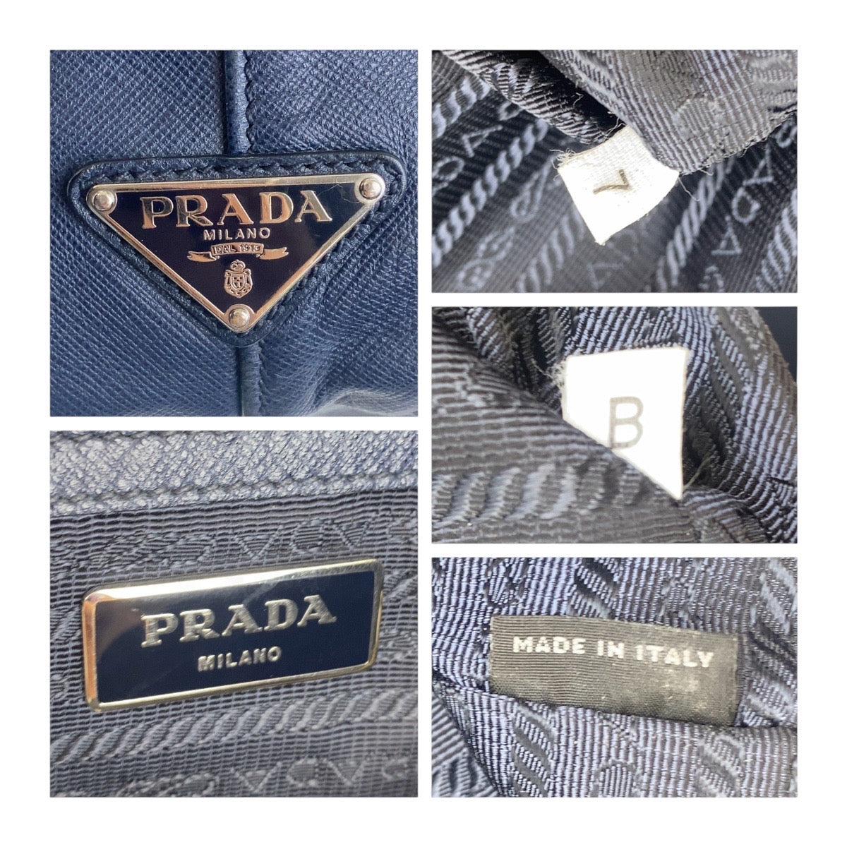 18979
PRADA プラダ サフィアーノ 三角ロゴプレート ネイビー シルバー金具 レザー 7B トートバッグ ハンドバッグ  メンズ ABP50