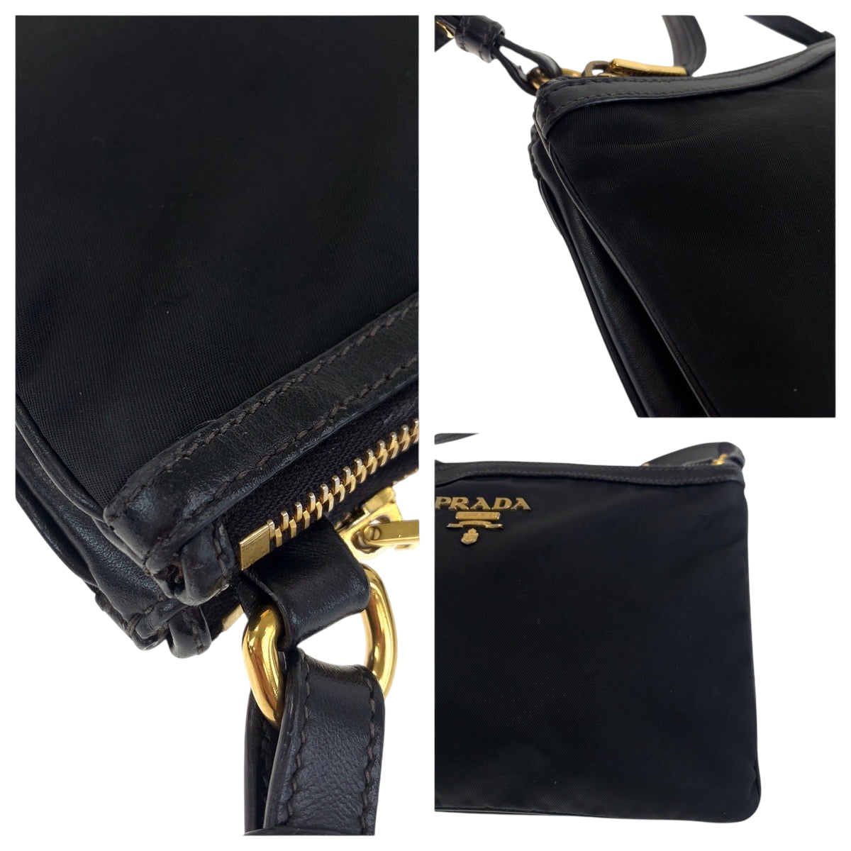 18980
PRADA プラダ テスート ロゴ ブラック 黒 ゴールド金具 ナイロン 1BH046 ショルダーバッグ ポシェット  レディース ABP57