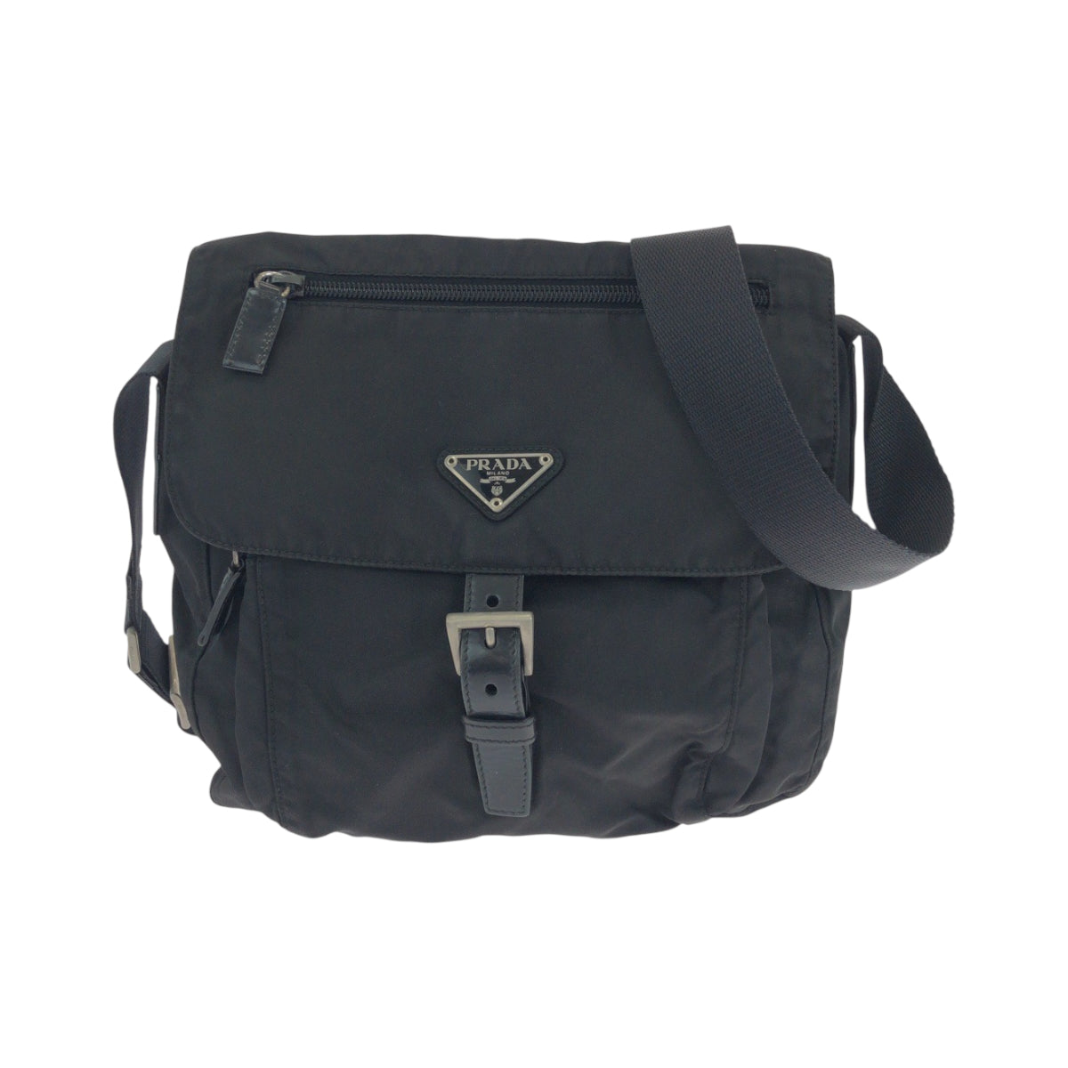 18983
PRADA プラダ テスート 三角ロゴプレート ブラック 黒 シルバー金具 ナイロン ショルダーバッグ ポシェット  メンズ ABP36