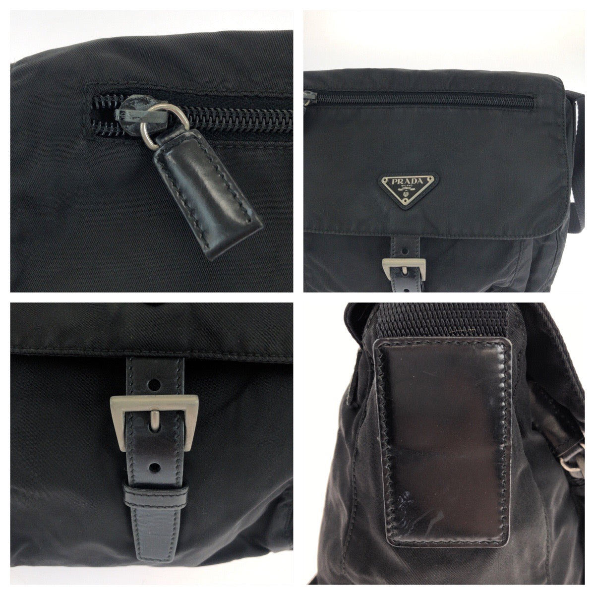 18983
PRADA プラダ テスート 三角ロゴプレート ブラック 黒 シルバー金具 ナイロン ショルダーバッグ ポシェット  メンズ ABP36