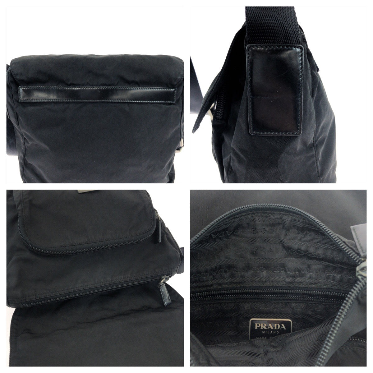 18983
PRADA プラダ テスート 三角ロゴプレート ブラック 黒 シルバー金具 ナイロン ショルダーバッグ ポシェット  メンズ ABP36