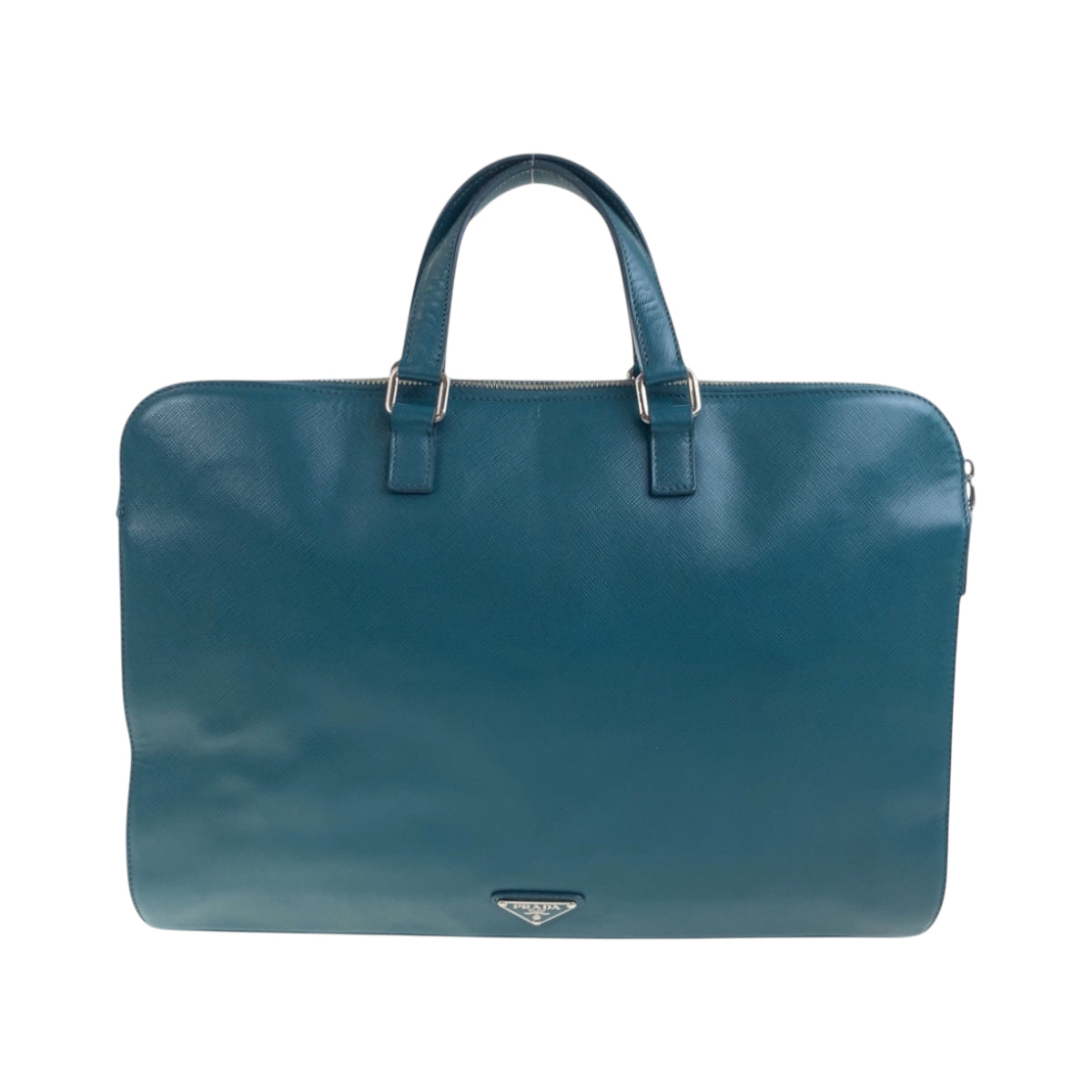 18985
PRADA プラダ サフィアーノ 三角ロゴプレート グリーン シルバー金具 レザー ビジネスバッグ ハンドバッグ レディース ABP59