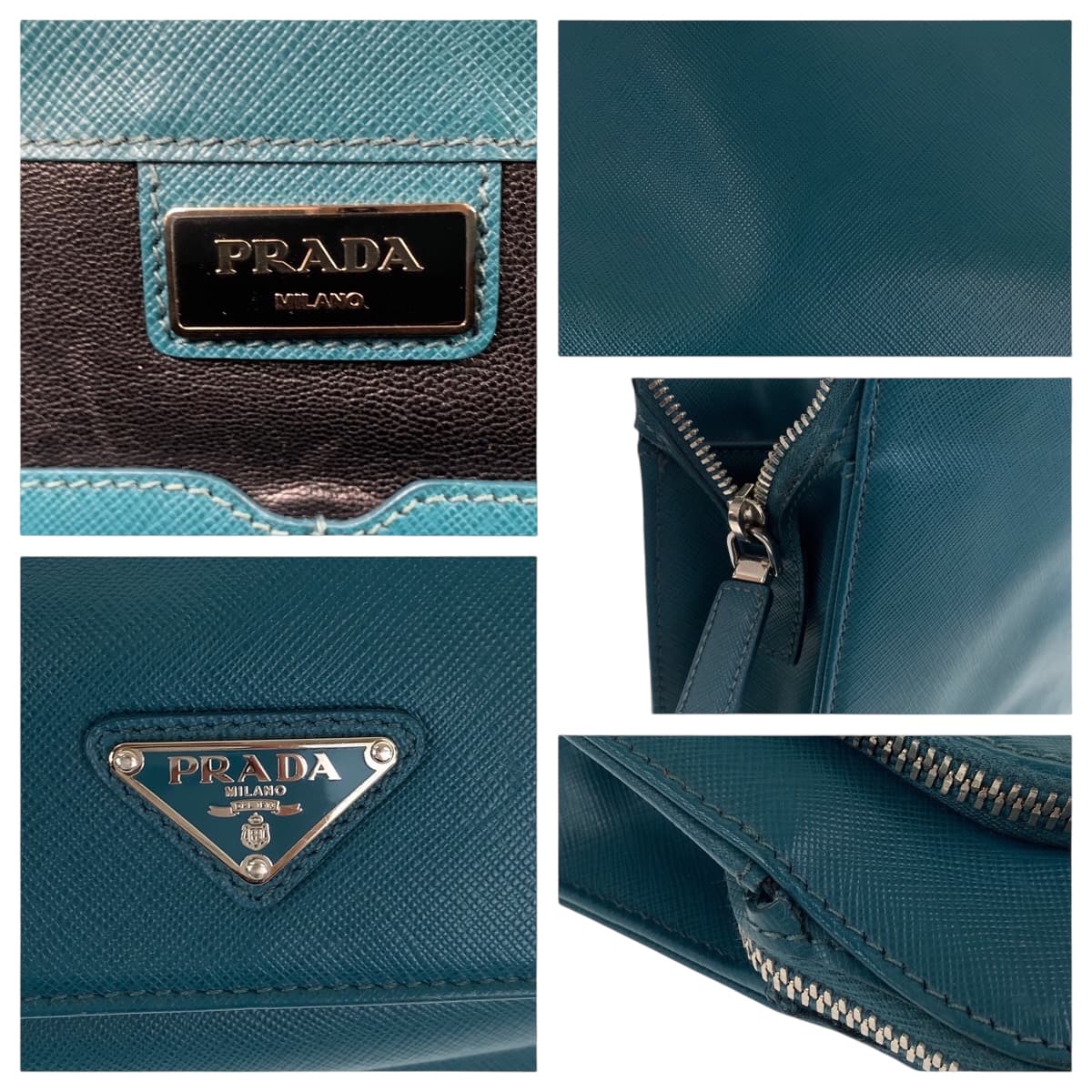 18985
PRADA プラダ サフィアーノ 三角ロゴプレート グリーン シルバー金具 レザー ビジネスバッグ ハンドバッグ レディース ABP59