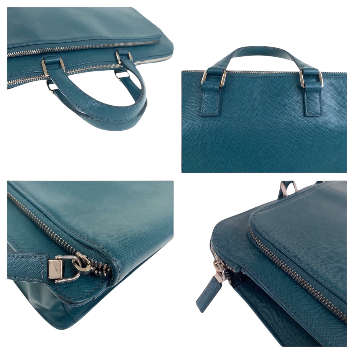 18985
PRADA プラダ サフィアーノ 三角ロゴプレート グリーン シルバー金具 レザー ビジネスバッグ ハンドバッグ レディース ABP59