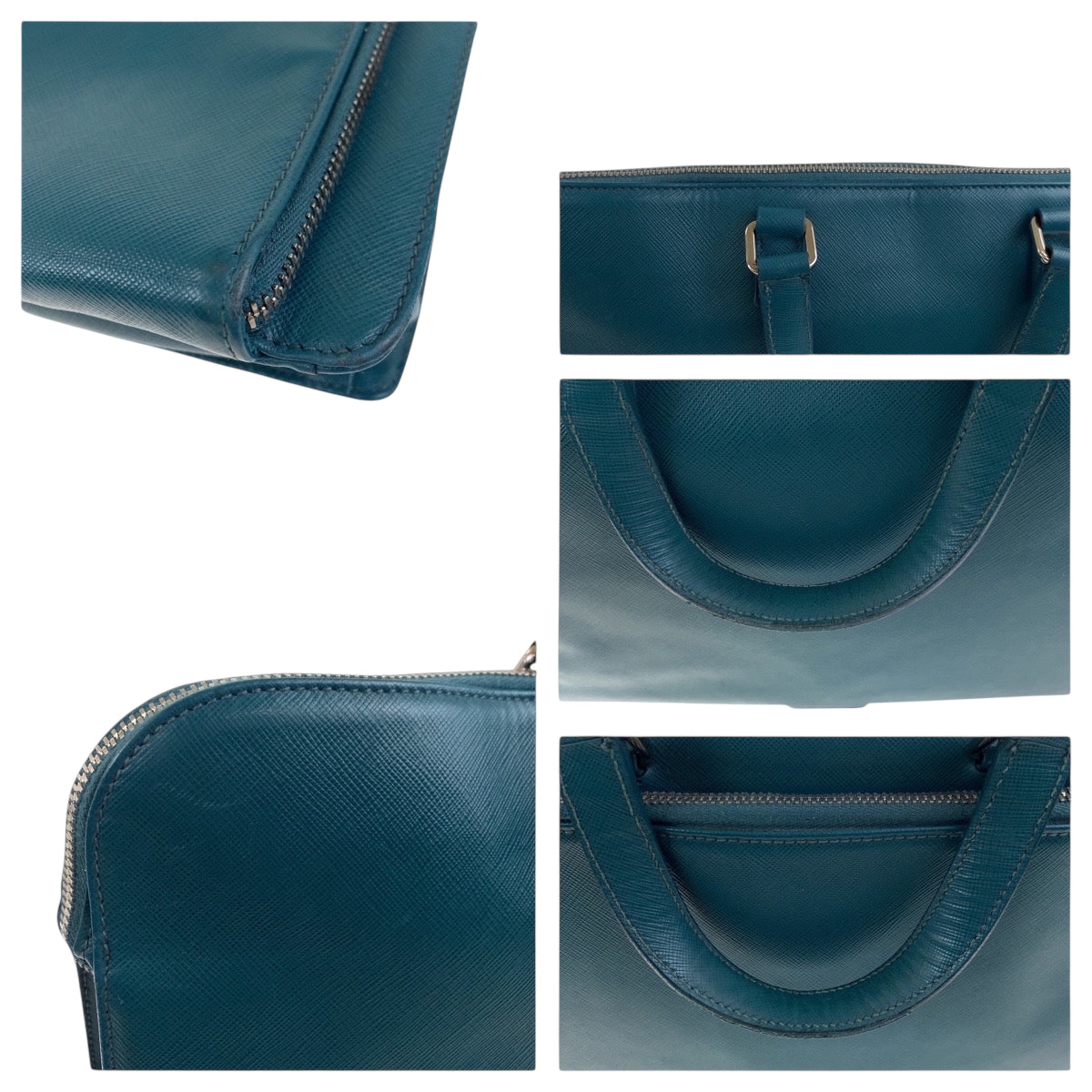 18985
PRADA プラダ サフィアーノ 三角ロゴプレート グリーン シルバー金具 レザー ビジネスバッグ ハンドバッグ  レディース ABP59