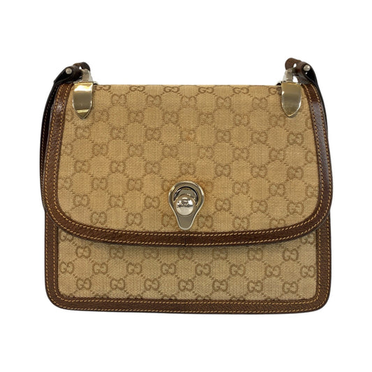 18986
GUCCI グッチ ヴィンテージ オールドグッチ ベージュ ブラウン GGキャンバス / レザー ショルダーバッグ レディース AB38