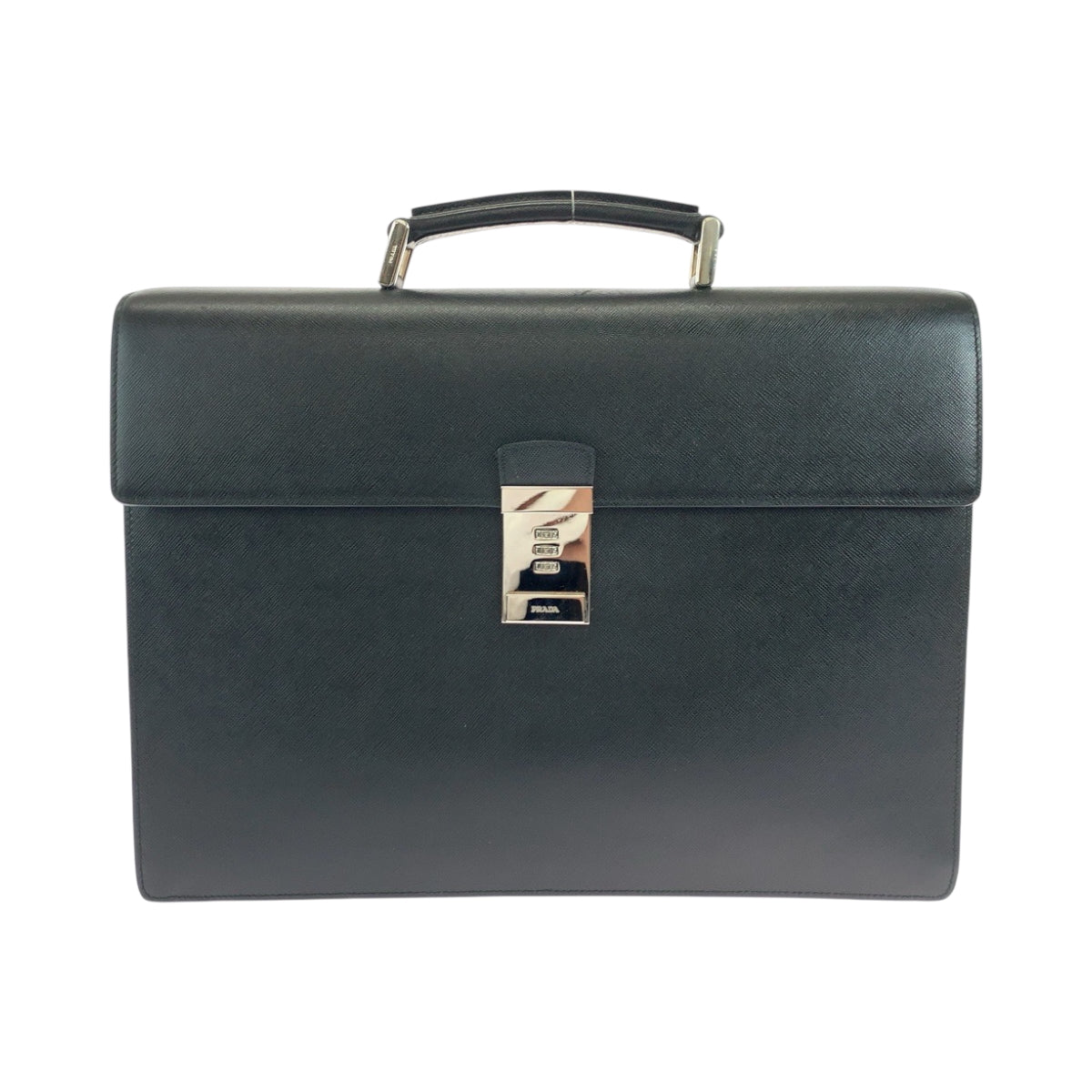 19007
PRADA プラダ サフィアーノ ロゴ ブラック 黒 シルバー金具 レザー ビジネスバッグ ハンドバッグ  メンズ ABP38
