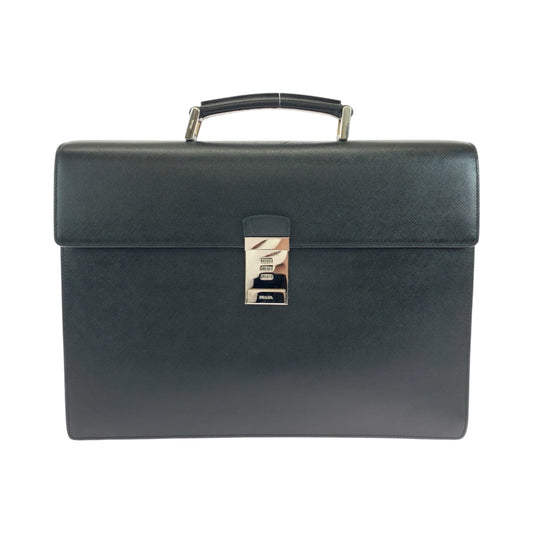 19007
PRADA プラダ サフィアーノ ロゴ ブラック 黒 シルバー金具 レザー ビジネスバッグ ハンドバッグ  メンズ ABP38
