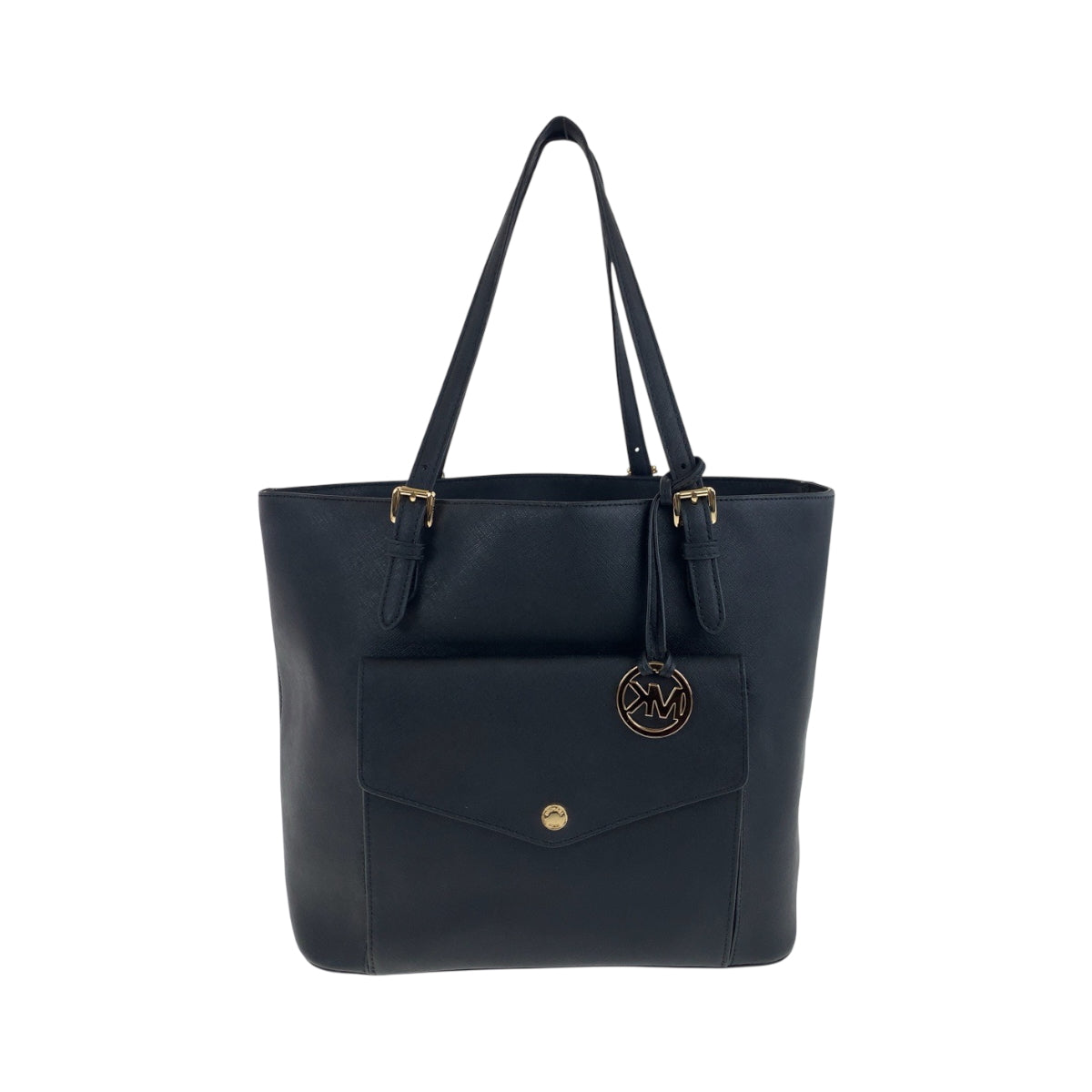 19012
Michael Kors マイケルコース JET SET ブラック 黒xゴールド金具 PVC トートバッグ ショルダーバッグ  レディース AB8