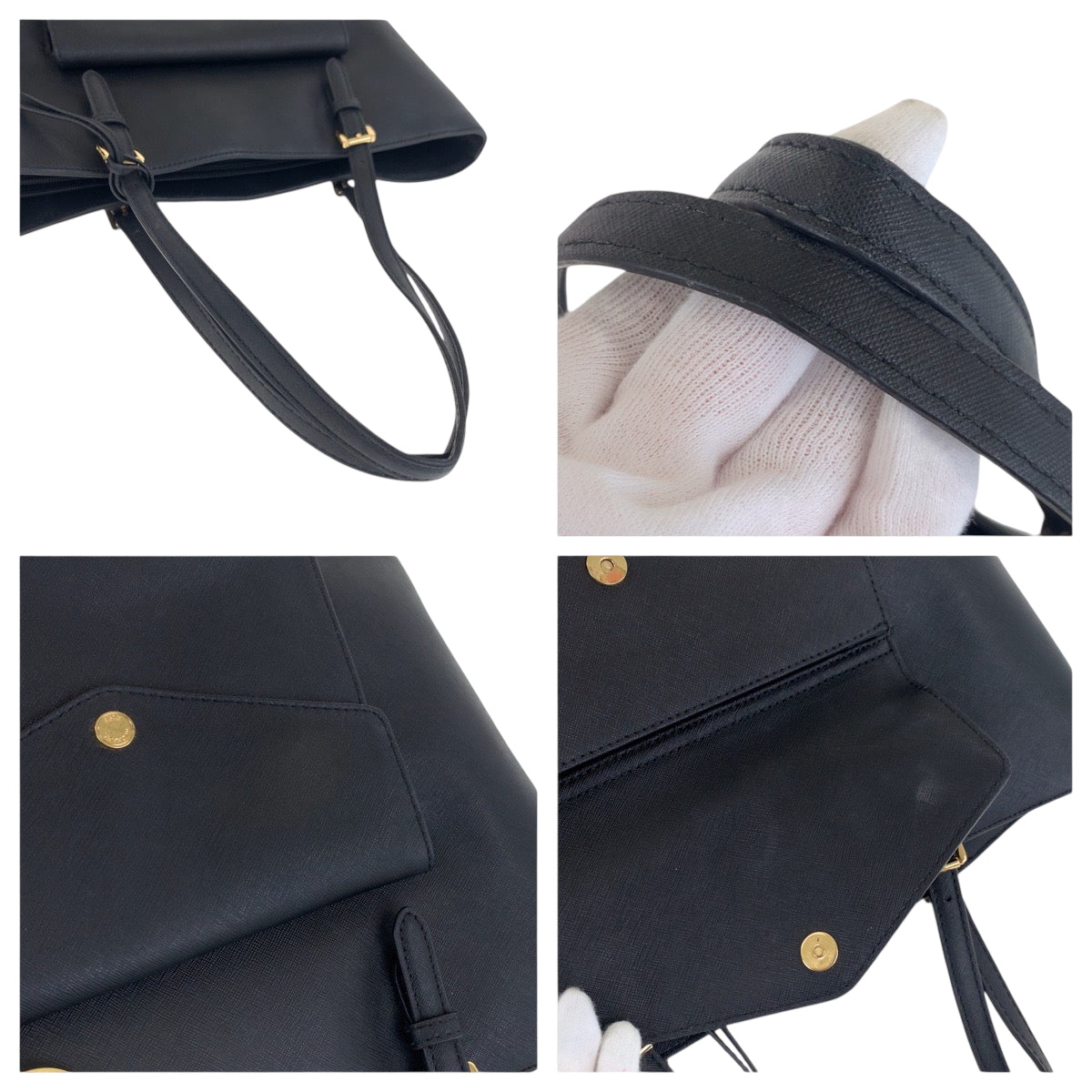 19012
Michael Kors マイケルコース JET SET ブラック 黒xゴールド金具 PVC トートバッグ ショルダーバッグ  レディース AB8