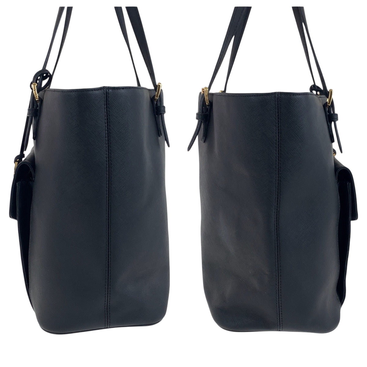 19012
Michael Kors マイケルコース JET SET ブラック 黒xゴールド金具 PVC トートバッグ ショルダーバッグ  レディース AB8