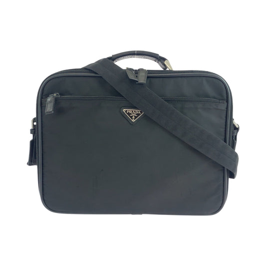 19015
PRADA プラダ テスート 三角ロゴプレート ブラック 黒 シルバー金具 ナイロン ショルダーバッグ ビジネスバッグ  メンズ ABP38