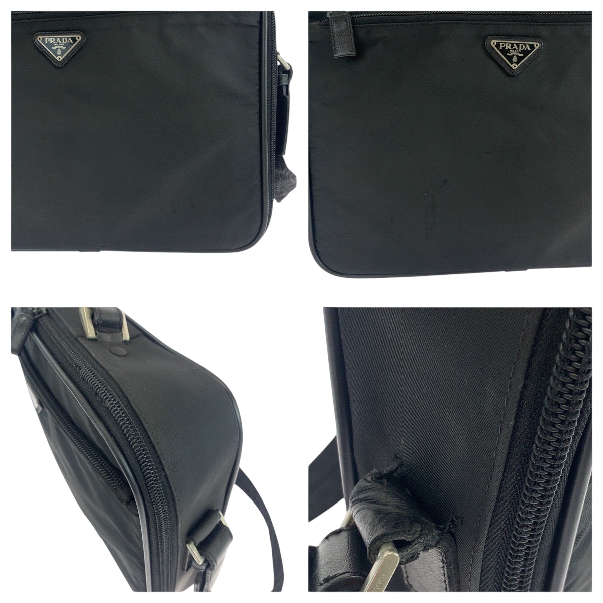 19015
PRADA プラダ テスート 三角ロゴプレート ブラック 黒 シルバー金具 ナイロン ショルダーバッグ ビジネスバッグ  メンズ ABP38