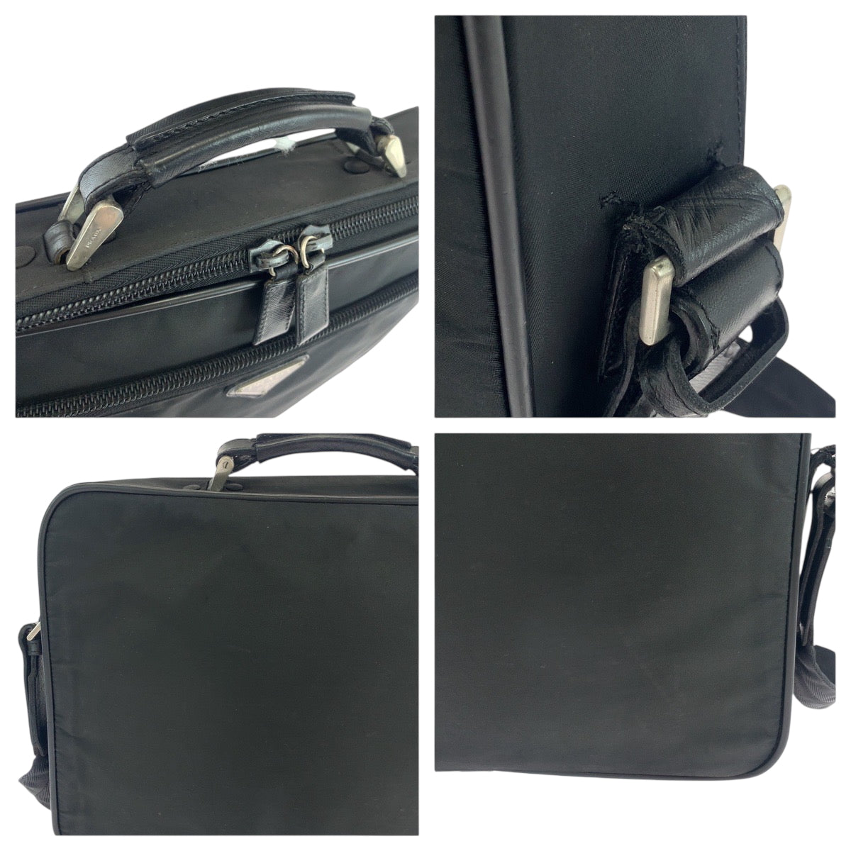 19015
PRADA プラダ テスート 三角ロゴプレート ブラック 黒 シルバー金具 ナイロン ショルダーバッグ ビジネスバッグ  メンズ ABP38