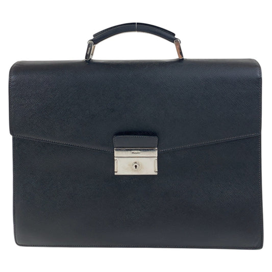 19019
PRADA プラダ サフィアーノ ブラック 黒 シルバー金具 レザー ビジネスバッグ ブリーフケース  メンズ AB42