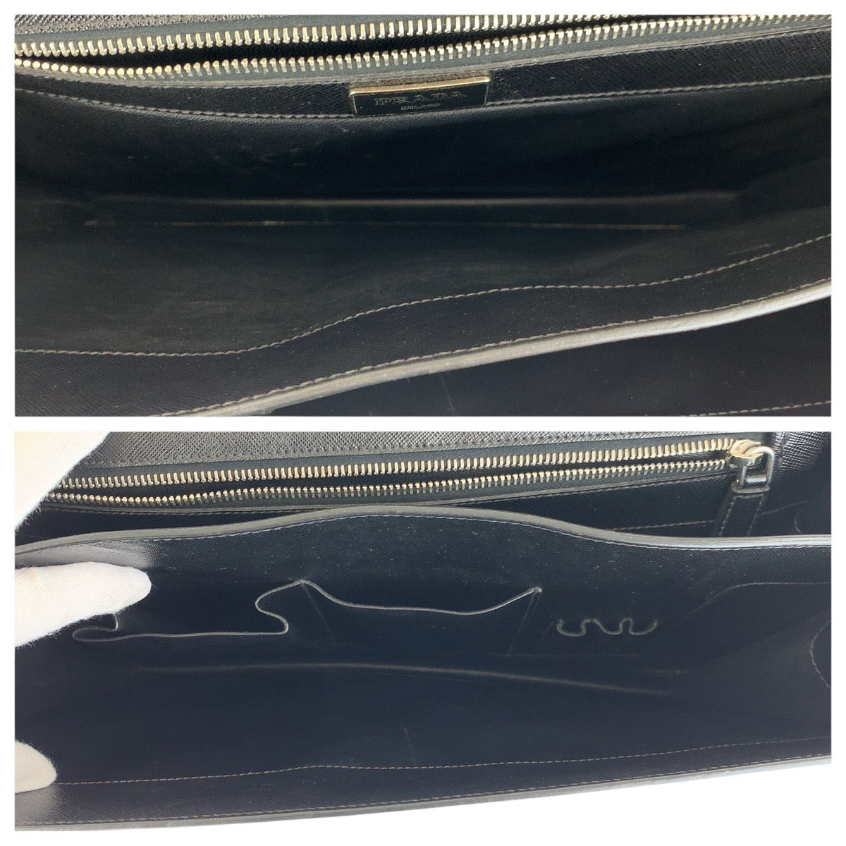 19019
PRADA プラダ サフィアーノ ブラック 黒 シルバー金具 レザー ビジネスバッグ ブリーフケース  メンズ AB42