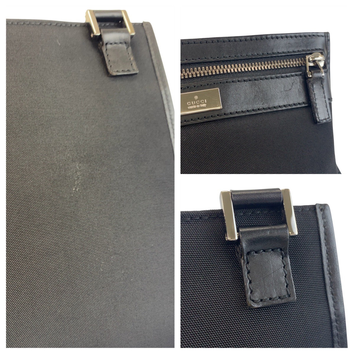 19020
GUCCI グッチ ブラック 黒 シルバー金具 ナイロン / レザー 92562 ショルダーバッグ ポシェット  レディース A31