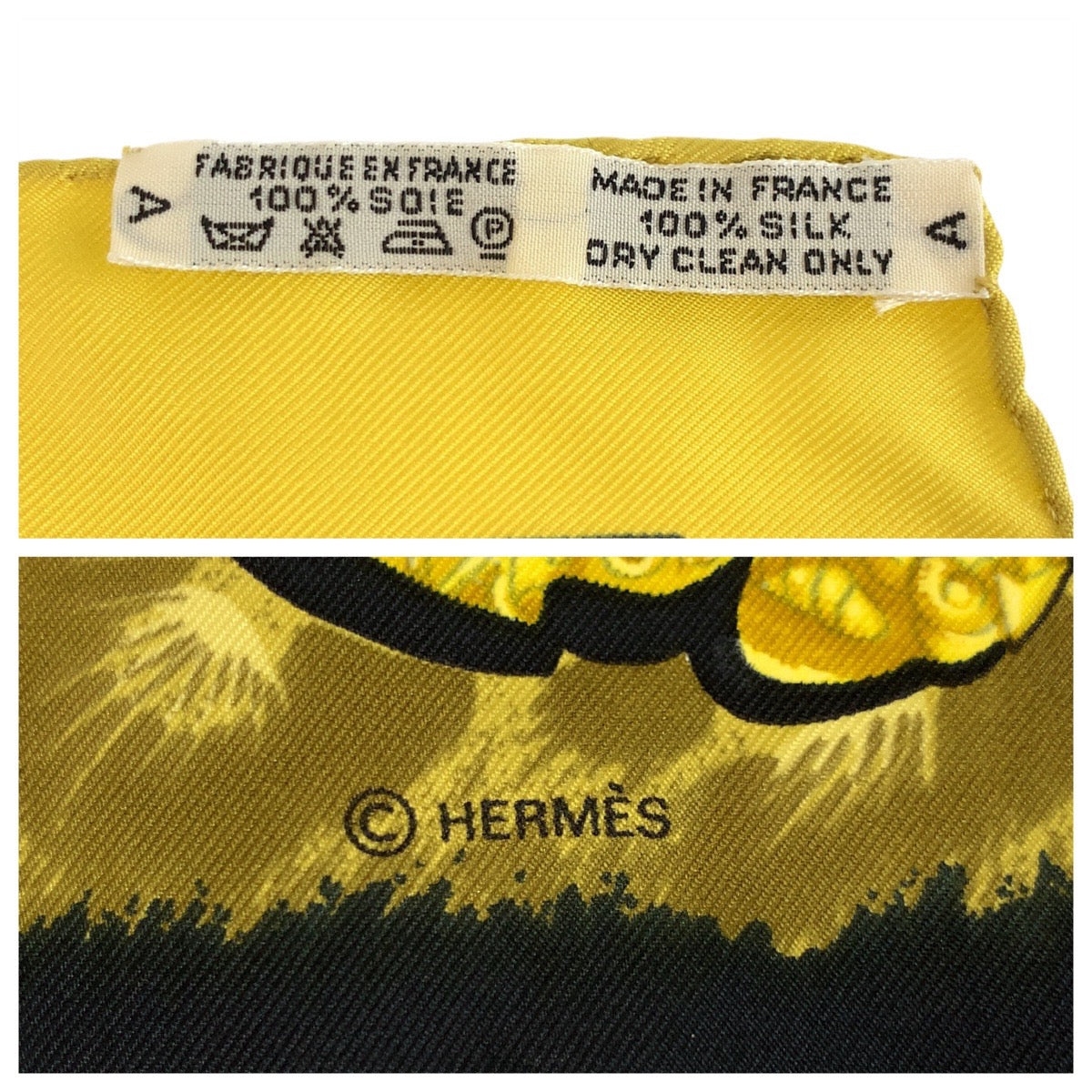 19023
HERMES エルメス CASQUES et PLUMETS カレ90 イエロー ブラック シルク スカーフ 大判スカーフ レディース A16