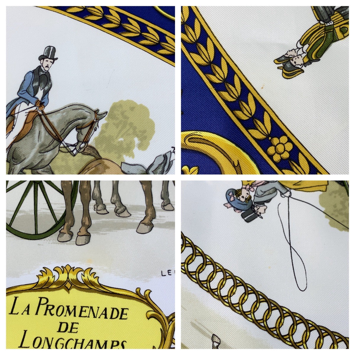 19029
HERMES エルメス La Promenade de Longchamps カレ90 ブルー マルチカラー シルク スカーフ 大判スカーフ レディース AB16