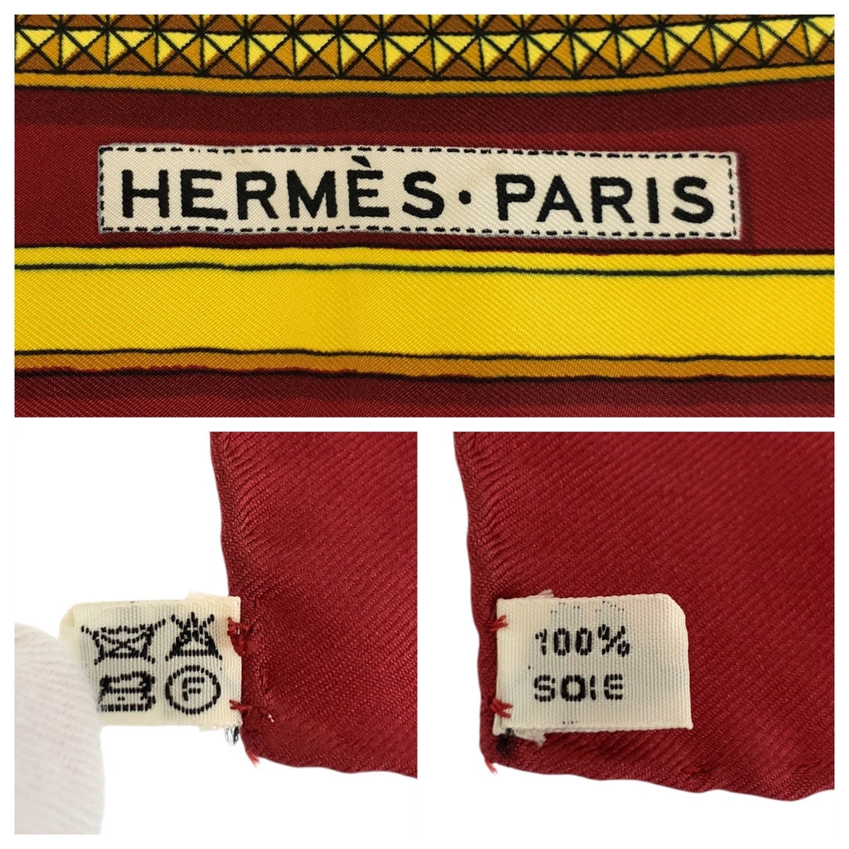19041
HERMES エルメス GRAND APPARAT カレ90 ボルドー マルチカラー シルク スカーフ 大判スカーフ レディース ABP16