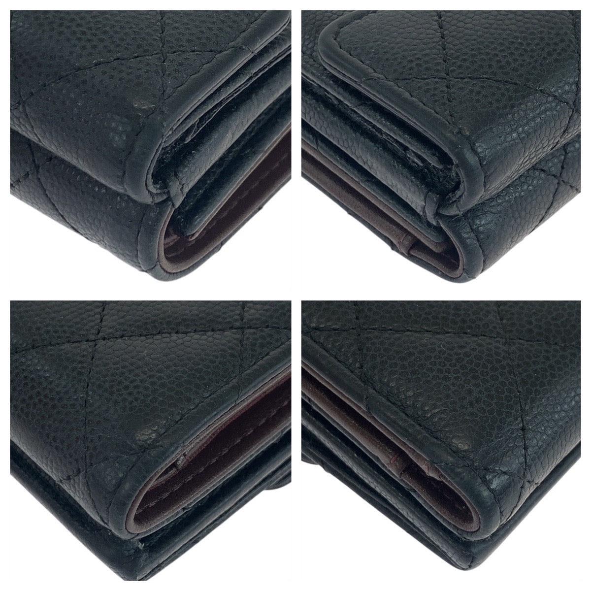 19050
CHANEL シャネル マトラッセ ココマーク ブラック 黒 ゴールド金具 ラムスキン 折財布　コンパクトウォレット レディース ABP68