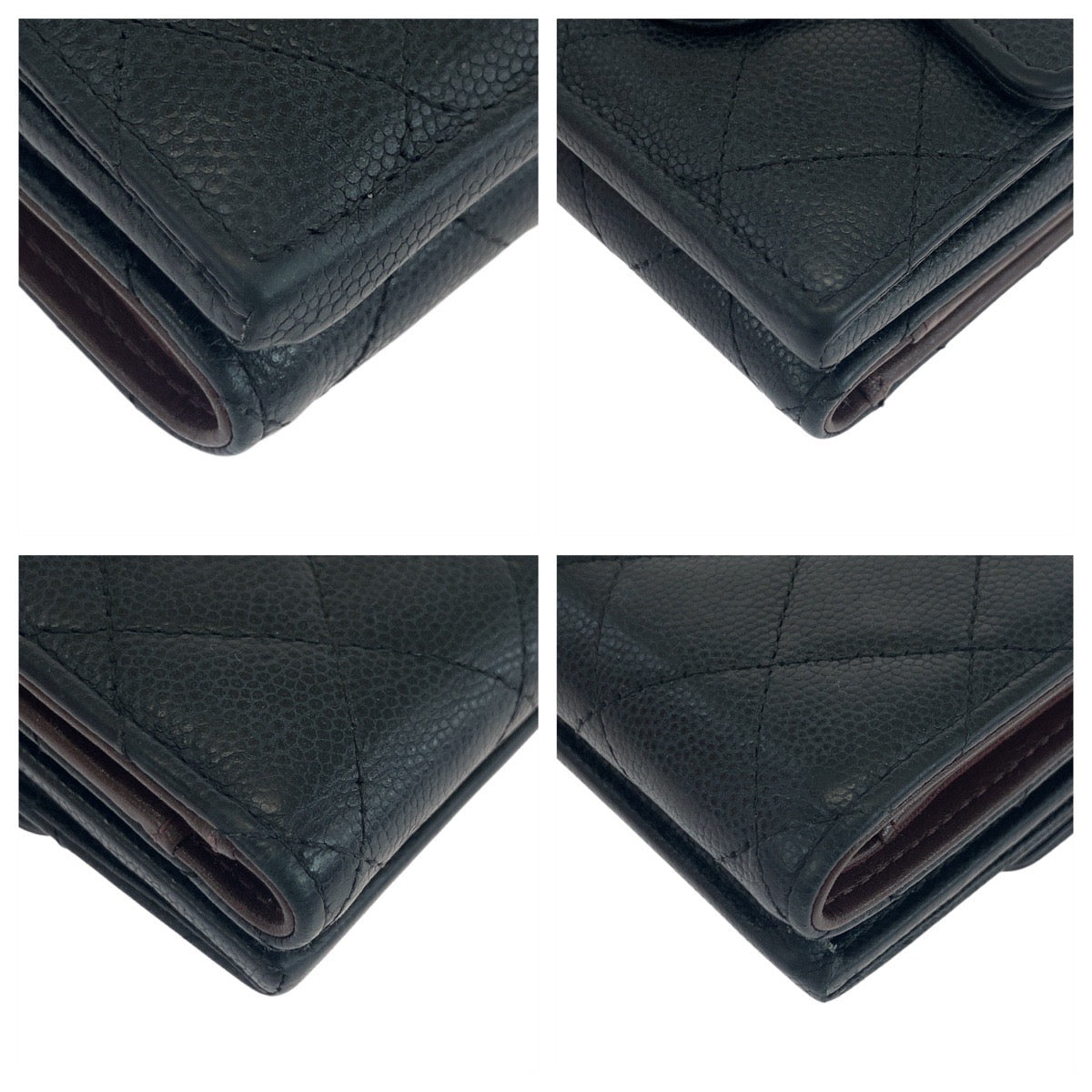 19050
CHANEL シャネル マトラッセ ココマーク ブラック 黒 ゴールド金具 ラムスキン 折財布　コンパクトウォレット レディース ABP68