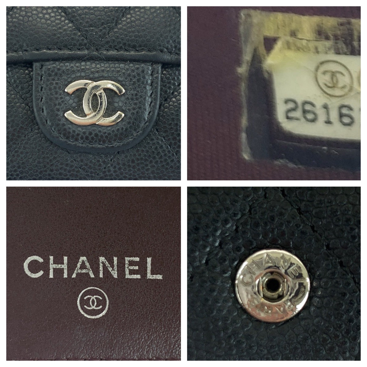 19050
CHANEL シャネル マトラッセ ココマーク ブラック 黒 ゴールド金具 ラムスキン 折財布　コンパクトウォレット レディース ABP68
