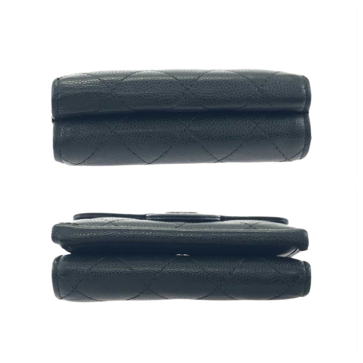 19050
CHANEL シャネル マトラッセ ココマーク ブラック 黒 ゴールド金具 ラムスキン 折財布　コンパクトウォレット レディース ABP68