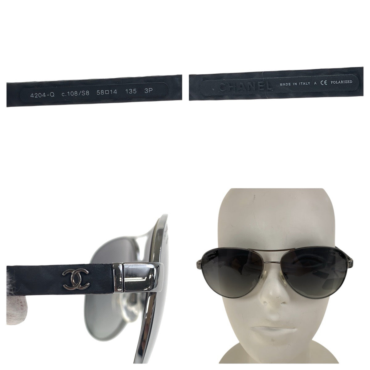 19051
CHANEL シャネル ココマーク ブラック 黒 シルバー メタル / ラバー 4204-Q c.108/S8 58◻︎14 135 3P サングラス 男女兼用 ティアドロップ メンズ AB16