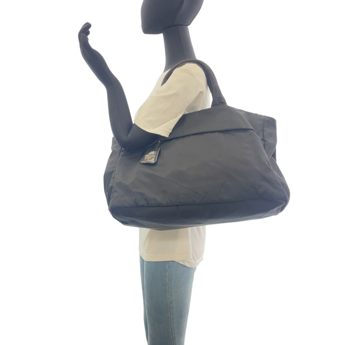 19053
PRADA プラダ テスート 三角ロゴプレート ブラック 黒 シルバー金具 ナイロン トートバッグ ショルダーバッグ メンズ AB48