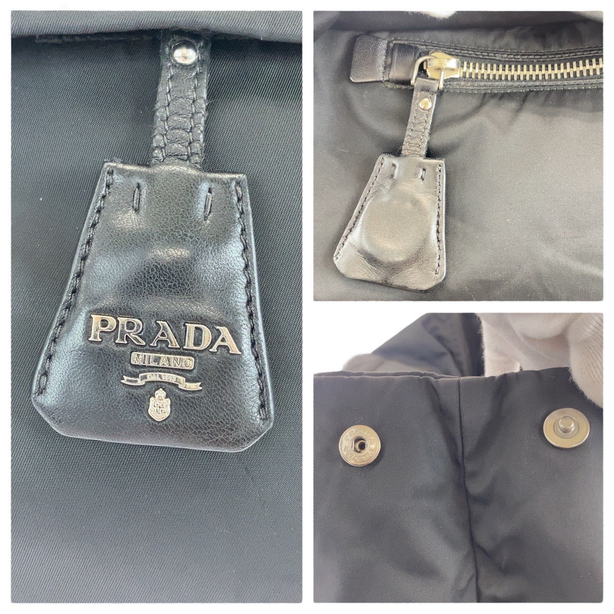 19053
PRADA プラダ テスート 三角ロゴプレート ブラック 黒 シルバー金具 ナイロン トートバッグ ショルダーバッグ メンズ AB48