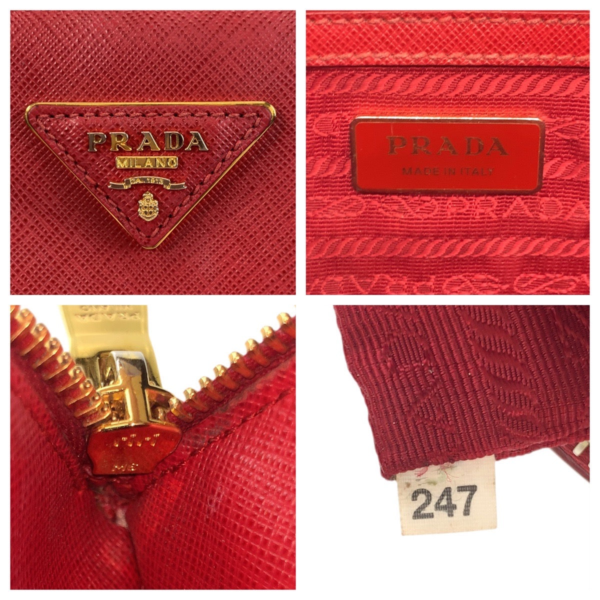 19055
PRADA プラダ サフィアーノ ガレリア レッド ゴールド金具 レザー ハンドバッグ トートバッグ レディース AB48
