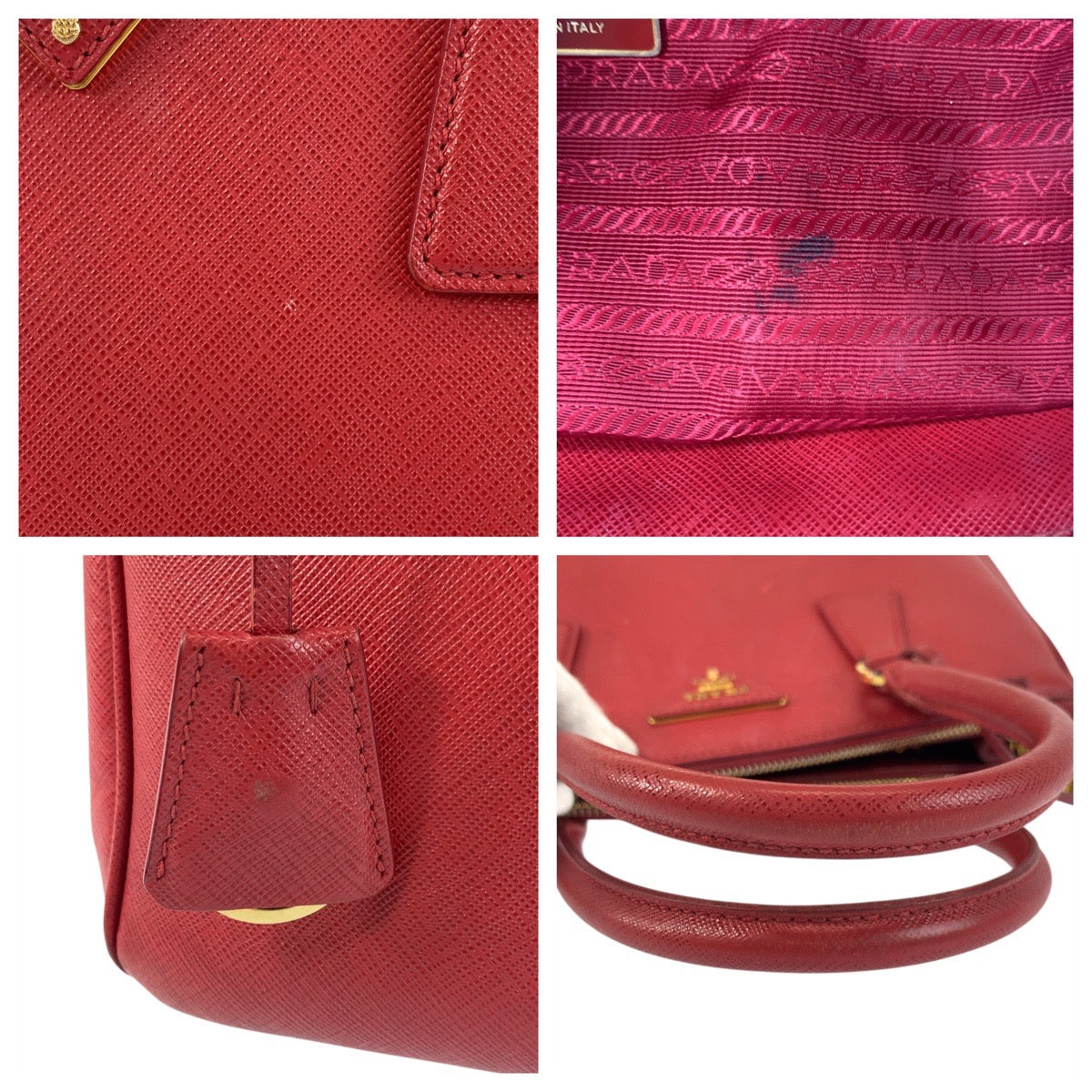 19055
PRADA プラダ サフィアーノ ガレリア レッド ゴールド金具 レザー ハンドバッグ トートバッグ レディース AB48