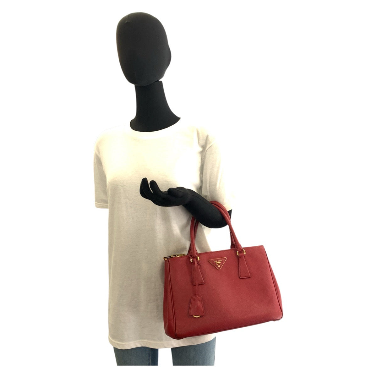 19055
PRADA プラダ サフィアーノ ガレリア レッド ゴールド金具 レザー ハンドバッグ トートバッグ レディース AB48