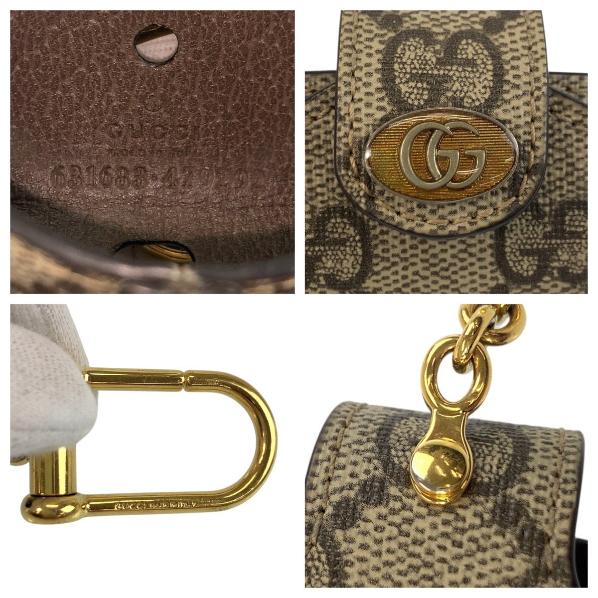 19057
GUCCI グッチ ベージュ ゴールド金具 GGスプリームキャンバス 631633 エアポッズケース 男女兼用  レディース A14