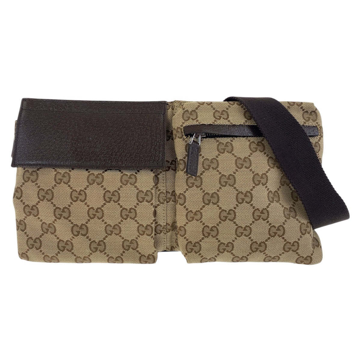 19058
GUCCI グッチ ベージュ ブラウン シルバー金具 GGキャンバス / レザー 28566 ボディバッグ ウエストポーチ 男女兼用  メンズ A46