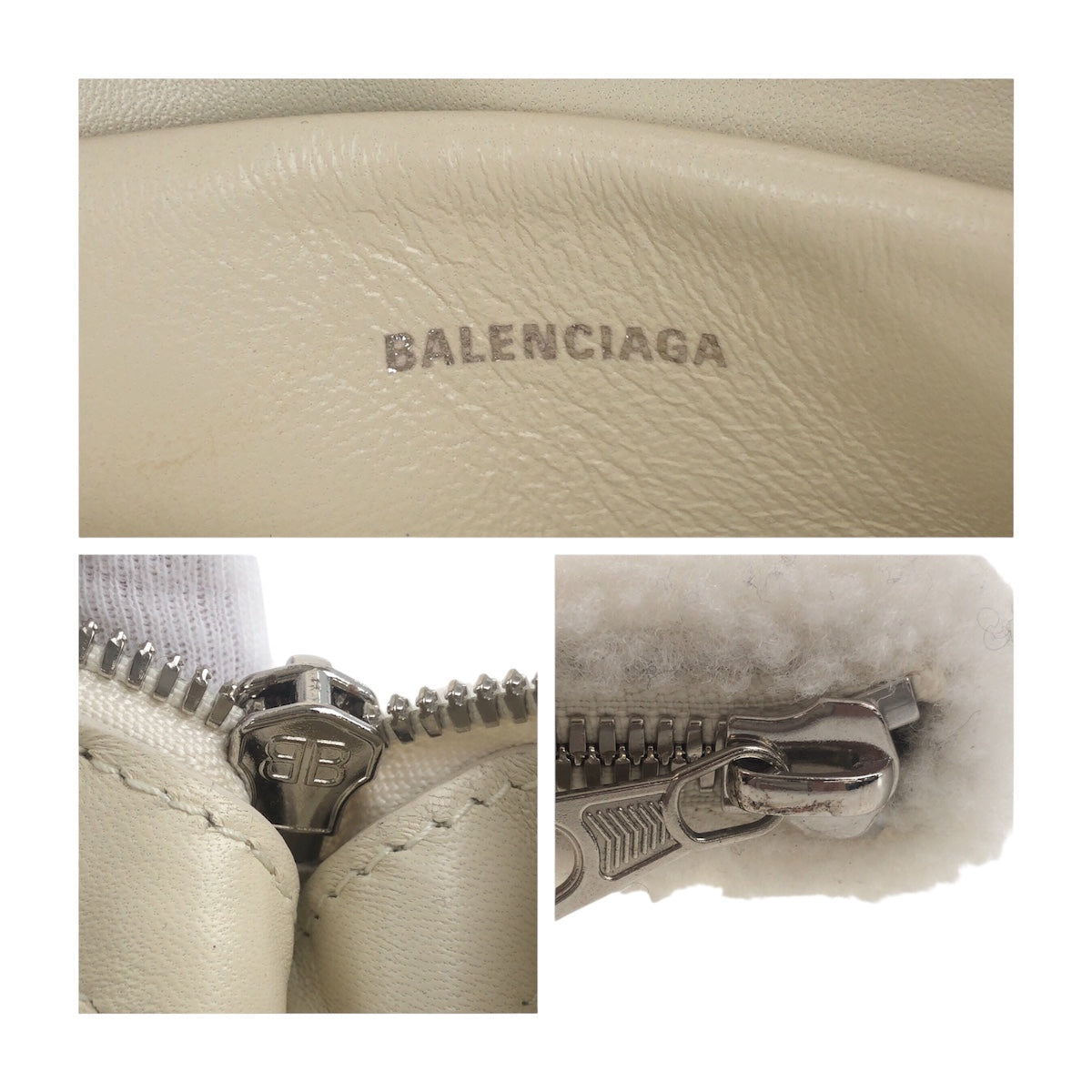 19059
BALENCIAGA バレンシアガ シアリングロゴ ホワイト シルバー金具 ムートン 492681 クラッチバッグ 男女兼用 メンズ A70