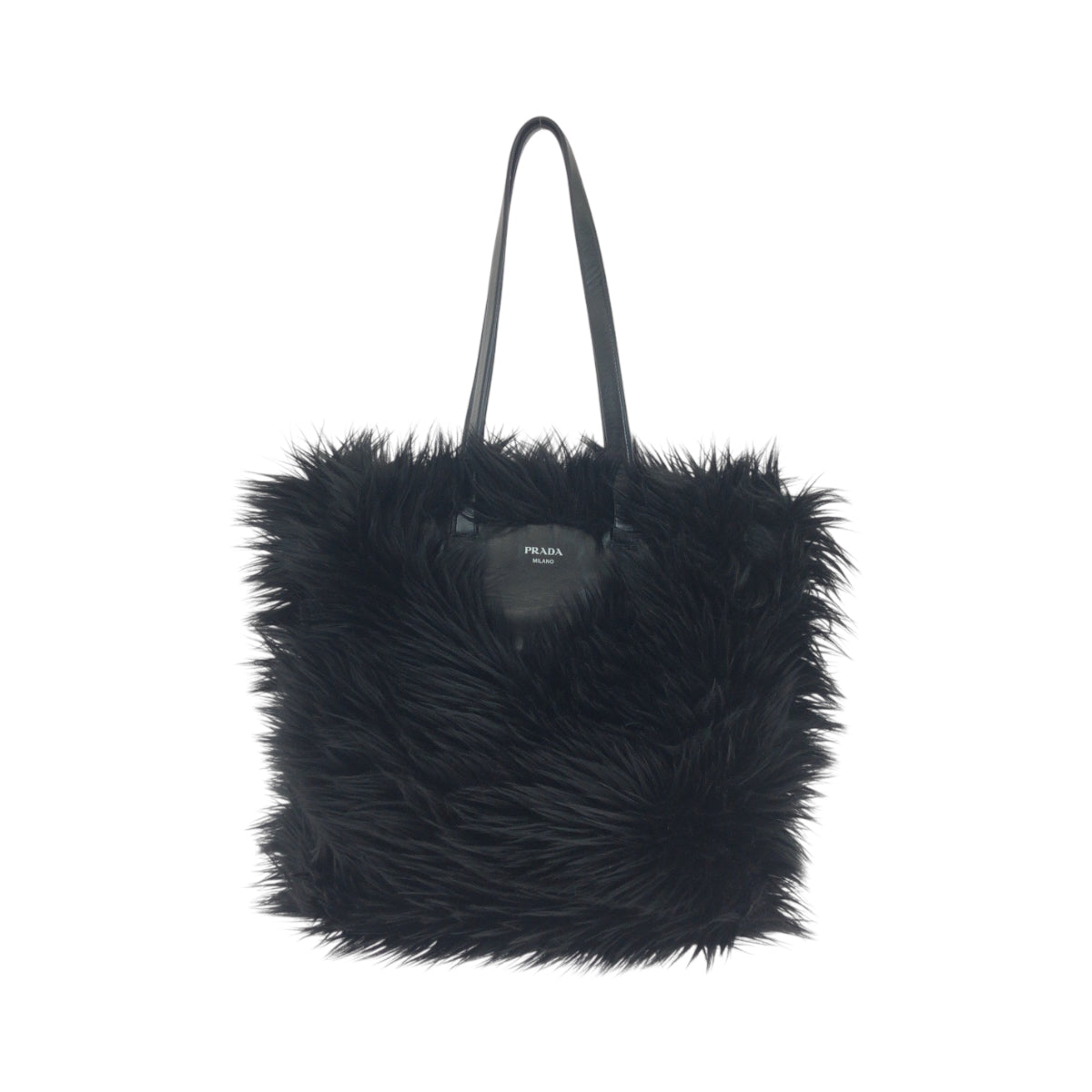 19060
PRADA プラダ エコファーファブリック トライアングルロゴ ブラック 黒 シルバー金具 フェイクファー 1BG404 トートバッグ ショルダーバッグ  レディース SA180