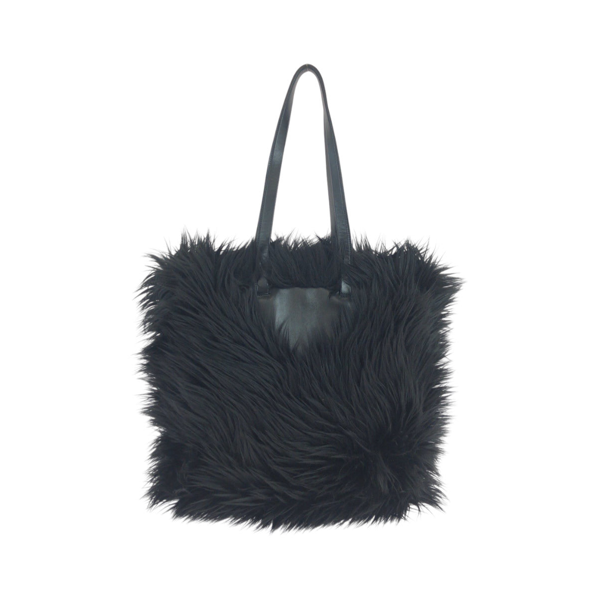 19060
PRADA プラダ エコファーファブリック トライアングルロゴ ブラック 黒 シルバー金具 フェイクファー 1BG404 トートバッグ ショルダーバッグ  レディース SA180