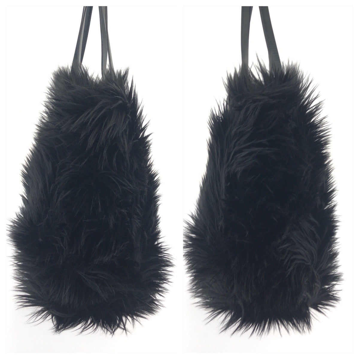 19060
PRADA プラダ エコファーファブリック トライアングルロゴ ブラック 黒 シルバー金具 フェイクファー 1BG404 トートバッグ ショルダーバッグ  レディース SA180